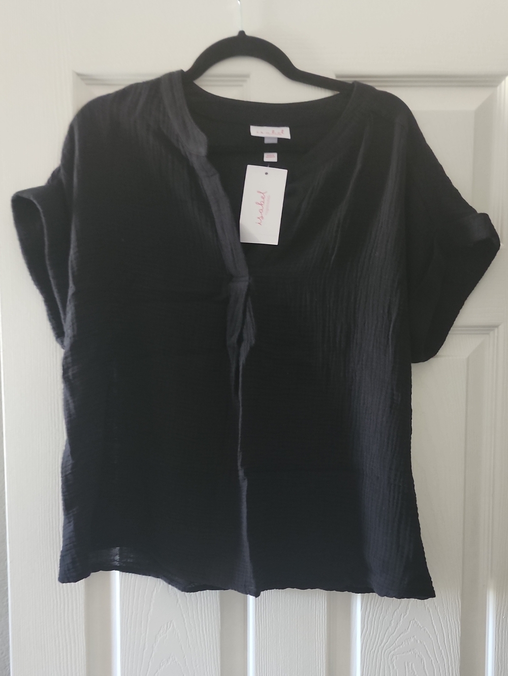 Isabel Maternity by Ingrid & Isabel Black Textured V-Neck Short Sleeve Blouse